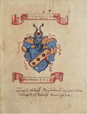 Exlibris des Mainzer Domvikars Georg Helwich, aus : "Theatrvm Historicvm", 625 / 6 (r), 1625