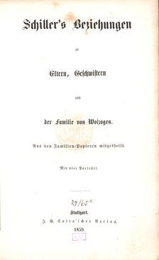 Titelseite Schiller's Beziehungen zu Eltern, Geschwistern ...