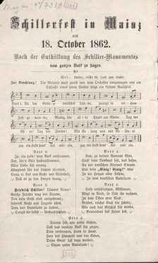 Liedblatt zur Enthüllung des Schiller-Denkmals 1862
