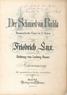 Friedrich Lux: Der Schmied von Ruhla, Titelseite des Klavierauszugs, 1882