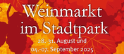 Grafik mit roten Weinblättern und Trauben "Weinmarkt im Stadtpark" © Landeshauptstadt Mainz