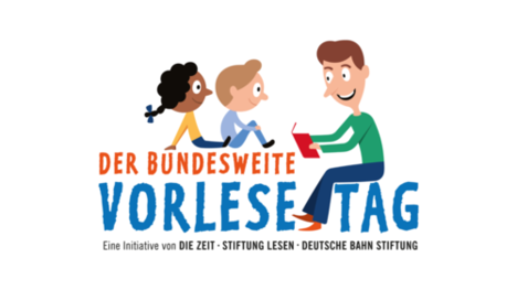 Comiczeichnung, ein Mann liest zwei Kindern vor.
