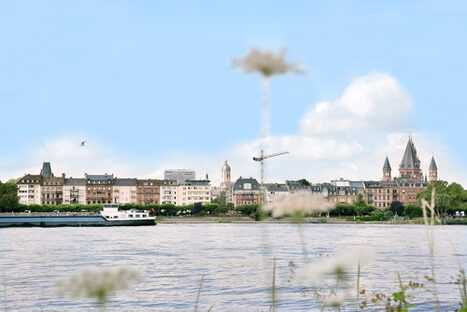 das Panorama von Mainz am Rheinufer