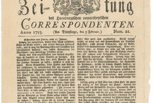 Bildergalerie Gutenberg-Museum "Pressehistorie" Titelblatt der Zeitschrift „Correspondent“ vom 05.02.1793 Die 21. Ausgabe der am 05.02.1793 erschienen Zeitung „Correspondent“ berichtet u.a. von der Hinrichtung Ludwigs XVI. am 21.01.1793 in Frankreich.