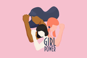 Girl Power: 3 illustrierte Frauen ohne Gesicht spannen Bizeps an © tatadonets - AdobeStock